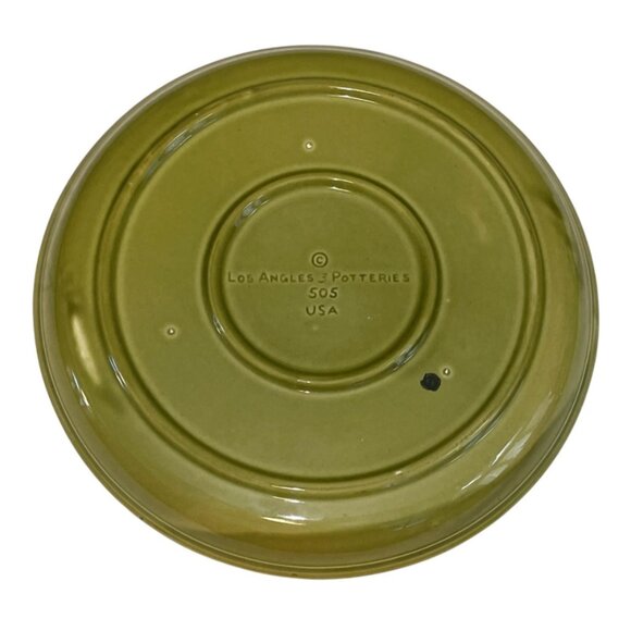Vintage Los Angeles Potteries Cheese Platter Plate 14.5" Green USA #505 - Picture 7 of 9